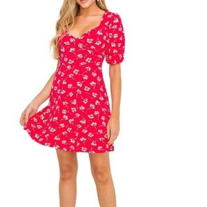 All in Favor Surplice Minidress Red Floral NWT B6